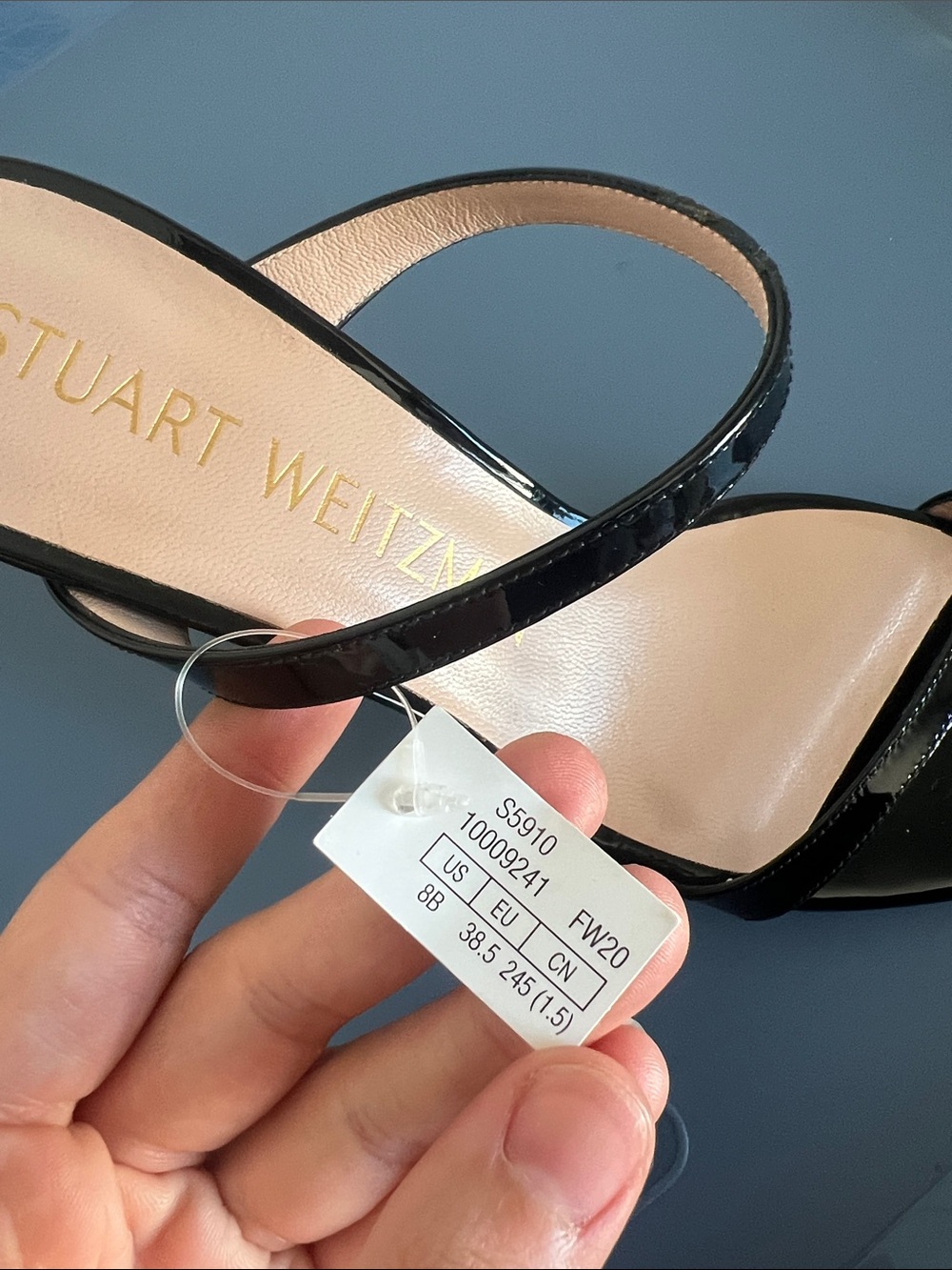 Stuart Weitzman aleena 75 black patent leather open toe strappy heeled sandals - Picture 9 of 11